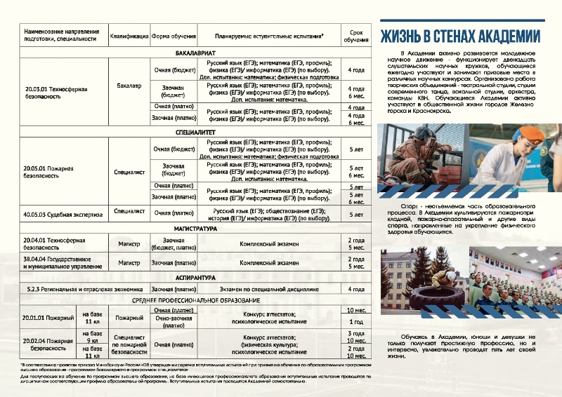  Вниманию выпускников и родителей  Информация для поступления в Сибирскую пожарно-спасательную академию ГПС МЧС России